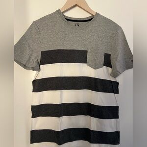 Tommy Hilfiger Gray and Black Striped Tee men size M